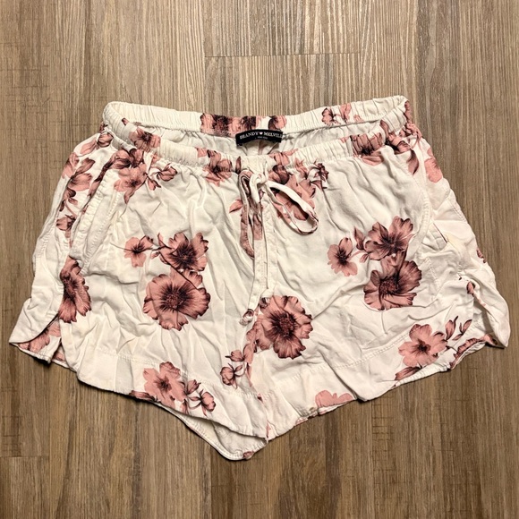 Brandy Melville White and Pink Floral Shorts - Picture 1 of 2